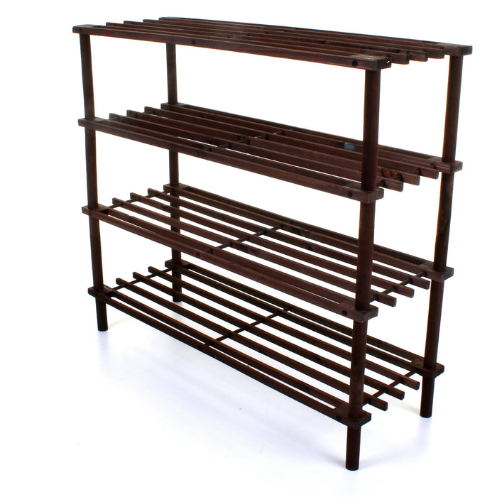 4 Tier Wooden Shoe Rack - Walnut