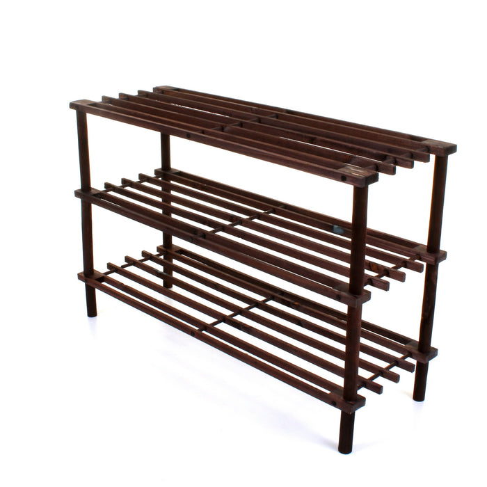 3 Tier Wooden Shoe Rack - Walnut