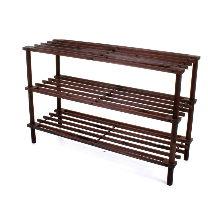 3 Tier Wooden Shoe Rack - Walnut