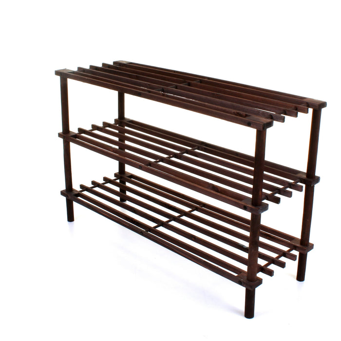 3 Tier Wooden Shoe Rack - Walnut