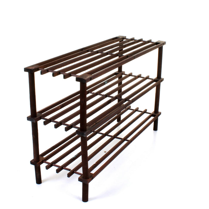 3 Tier Wooden Shoe Rack - Walnut
