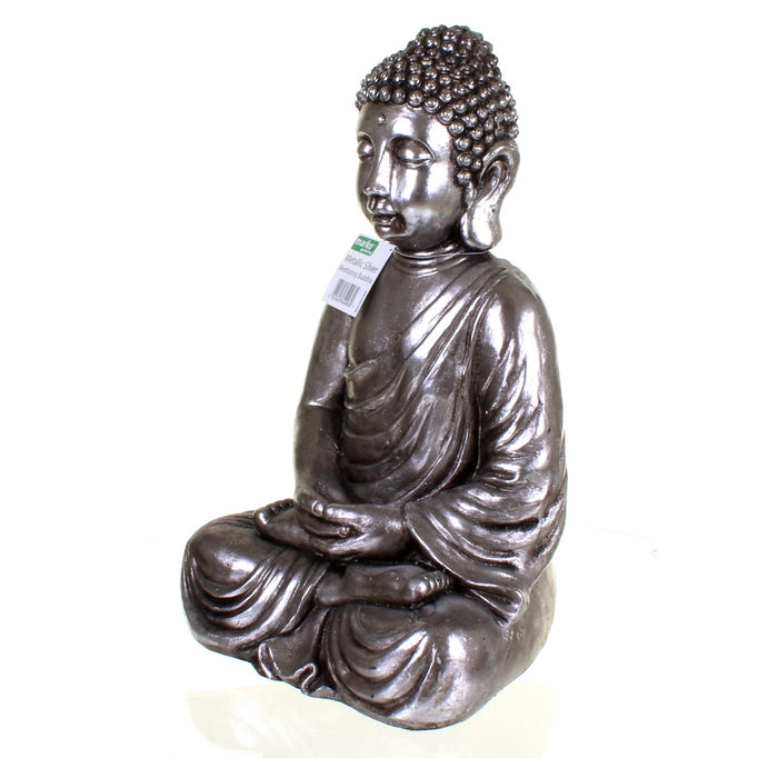 Metallic Silver Meditating Buddha