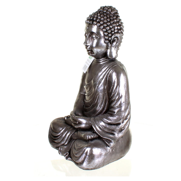 Metallic Silver Meditating Buddha