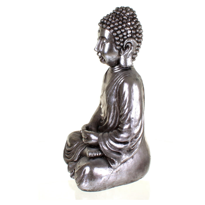 Metallic Silver Meditating Buddha