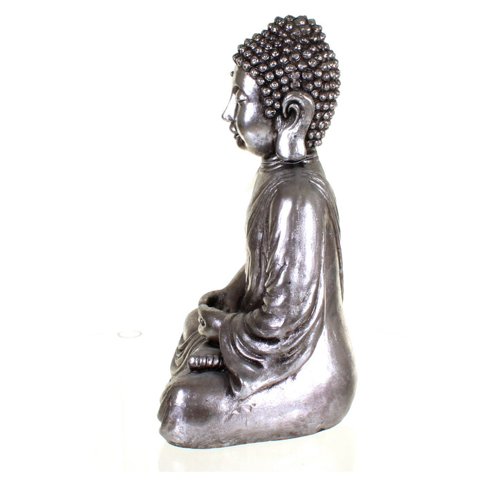 Metallic Silver Meditating Buddha