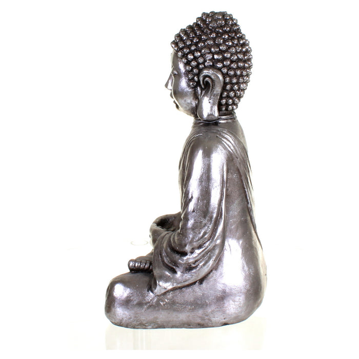 Metallic Silver Meditating Buddha