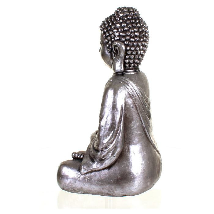 Metallic Silver Meditating Buddha