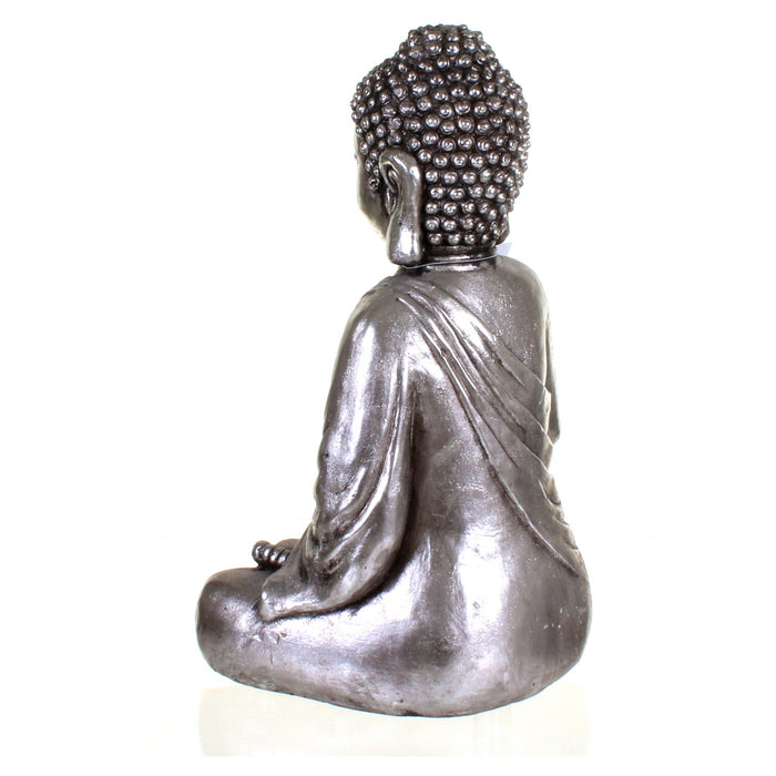 Metallic Silver Meditating Buddha
