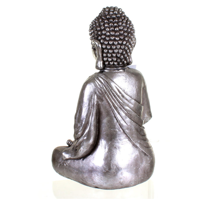 Metallic Silver Meditating Buddha