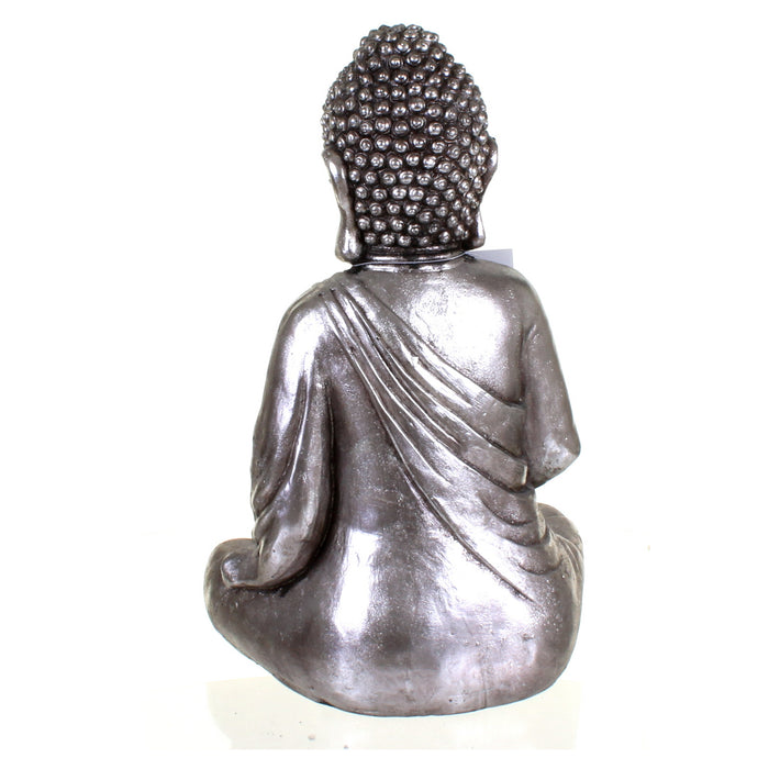 Metallic Silver Meditating Buddha