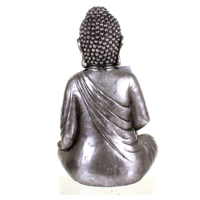 Metallic Silver Meditating Buddha