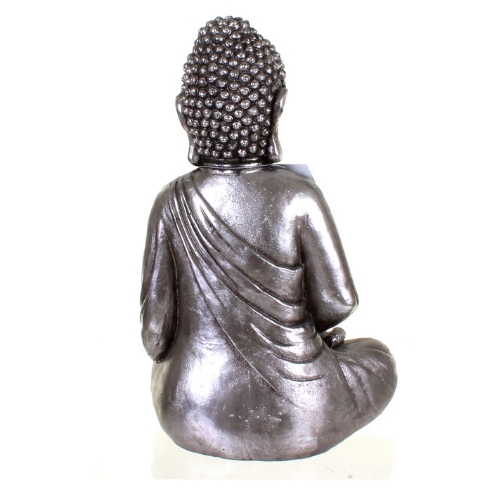 Metallic Silver Meditating Buddha