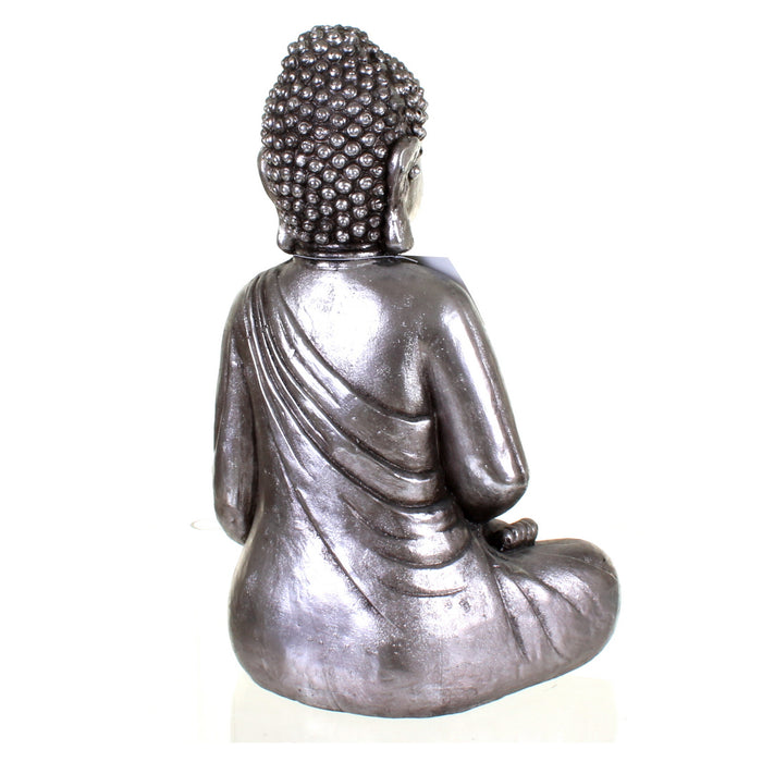 Metallic Silver Meditating Buddha