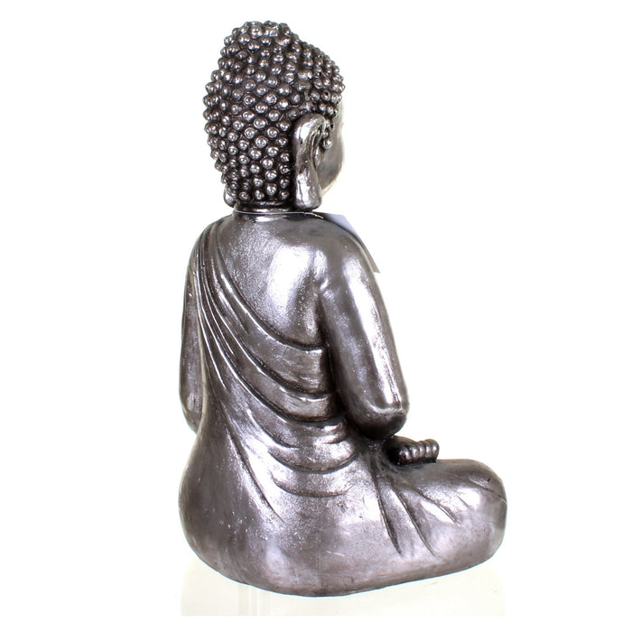 Metallic Silver Meditating Buddha