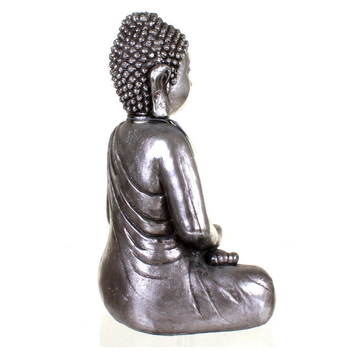 Metallic Silver Meditating Buddha