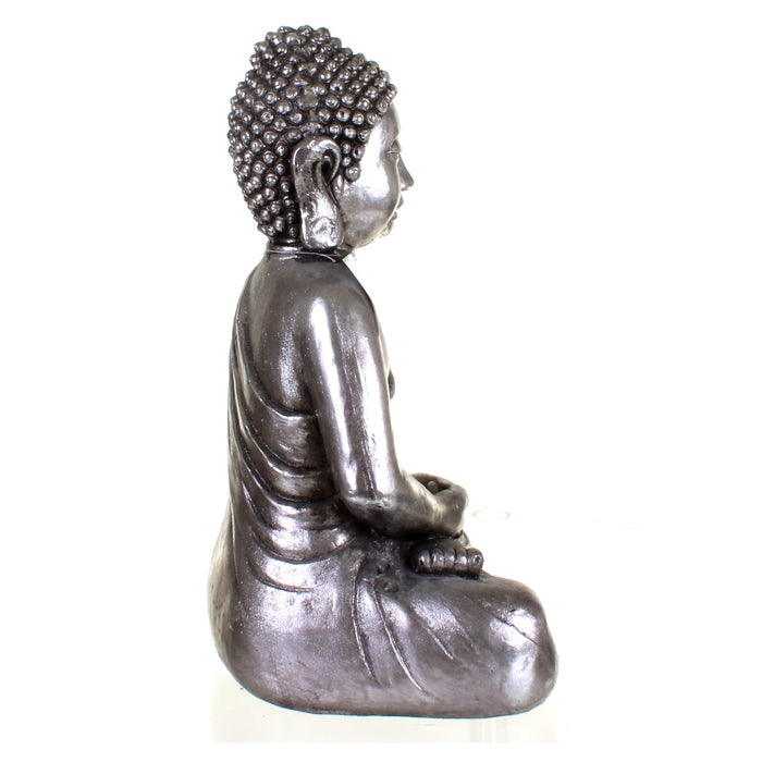 Metallic Silver Meditating Buddha