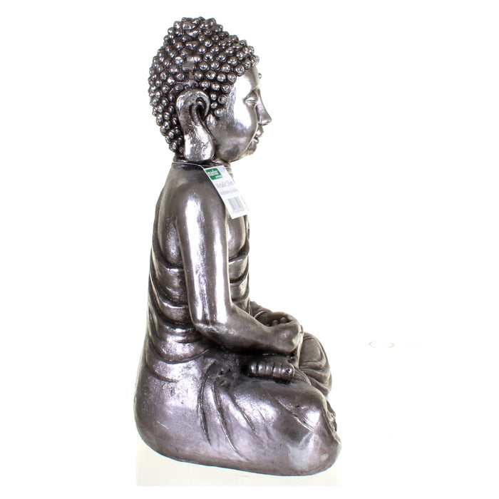 Metallic Silver Meditating Buddha