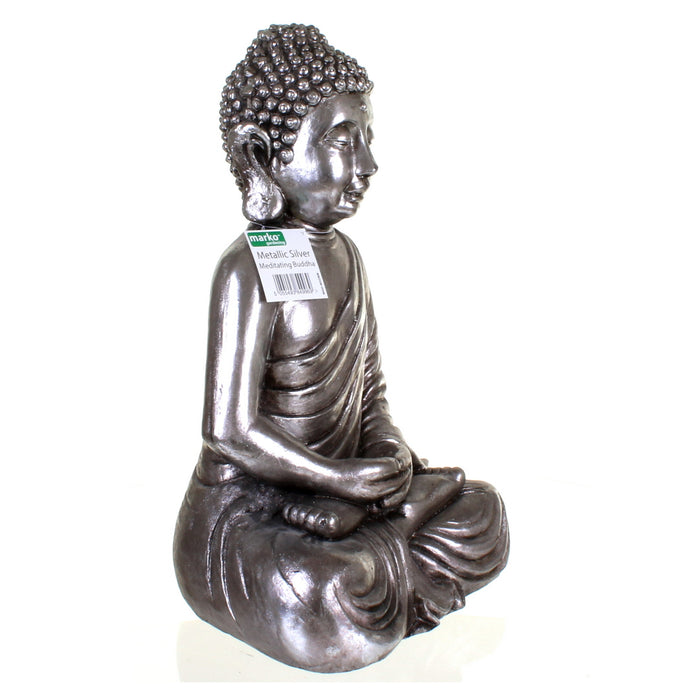 Metallic Silver Meditating Buddha