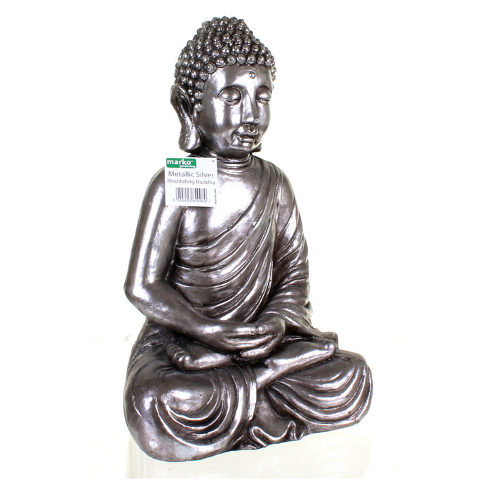 Metallic Silver Meditating Buddha