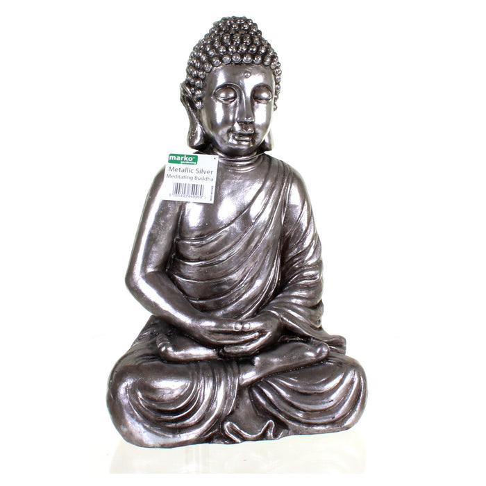Metallic Silver Meditating Buddha