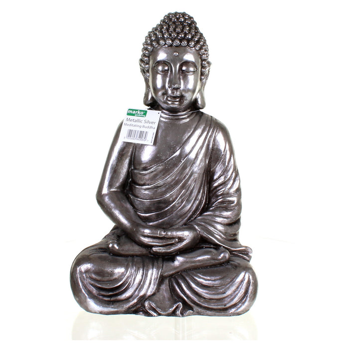 Metallic Silver Meditating Buddha