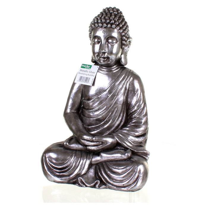 Metallic Silver Meditating Buddha