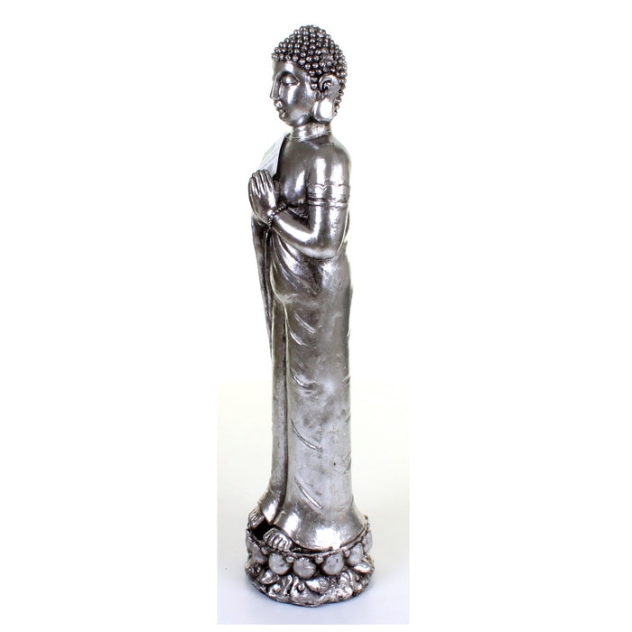 Metallic Silver Standing Buddha