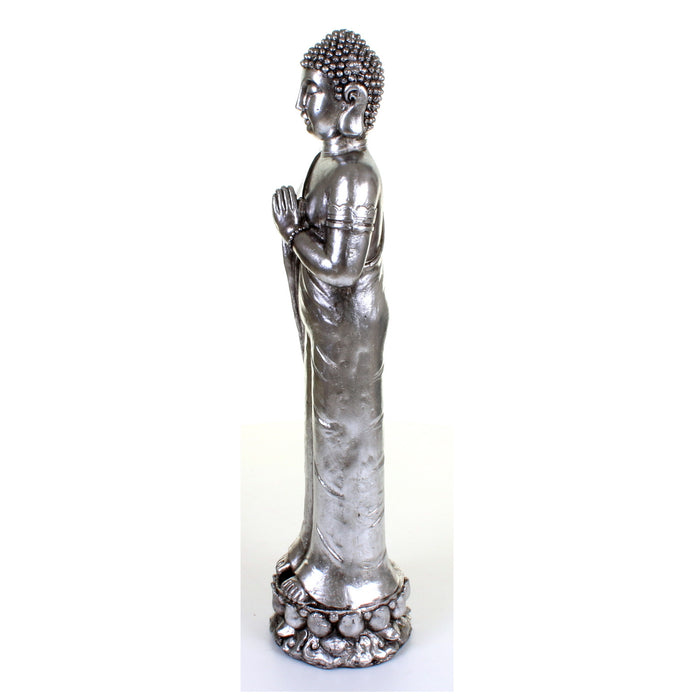 Metallic Silver Standing Buddha