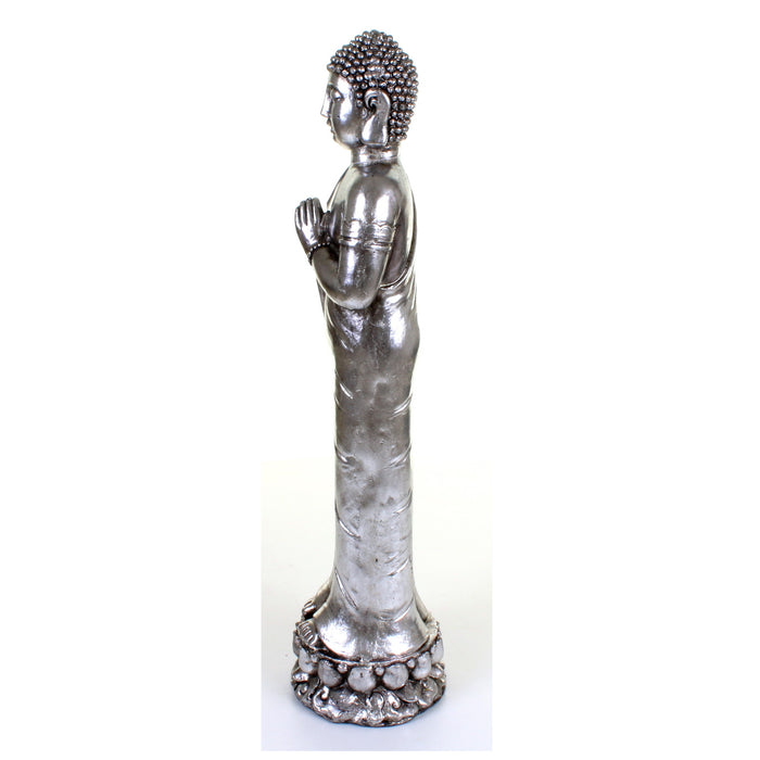 Metallic Silver Standing Buddha