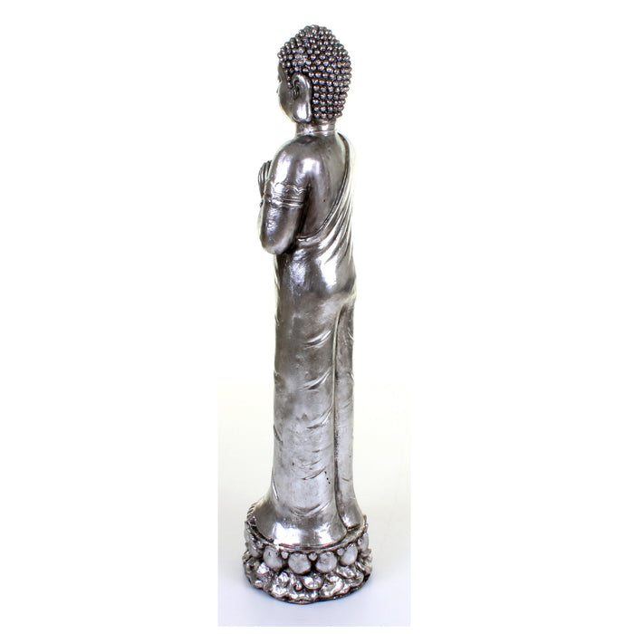 Metallic Silver Standing Buddha