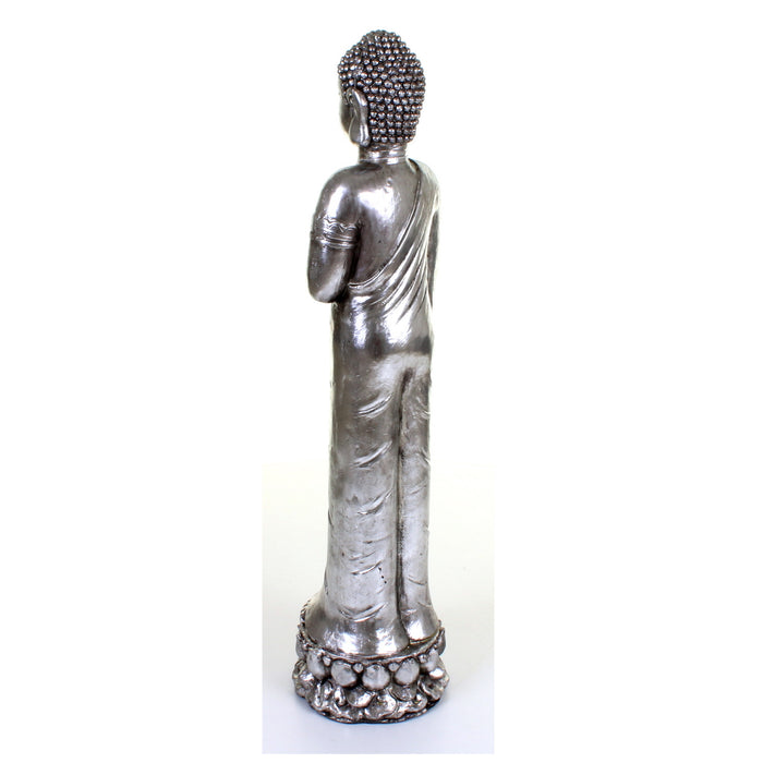 Metallic Silver Standing Buddha