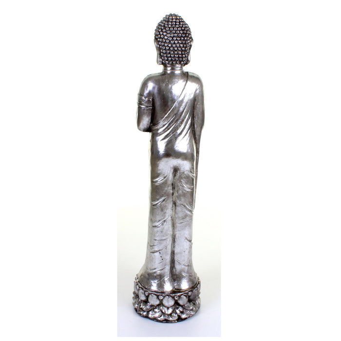 Metallic Silver Standing Buddha