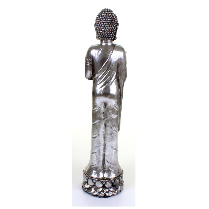 Metallic Silver Standing Buddha