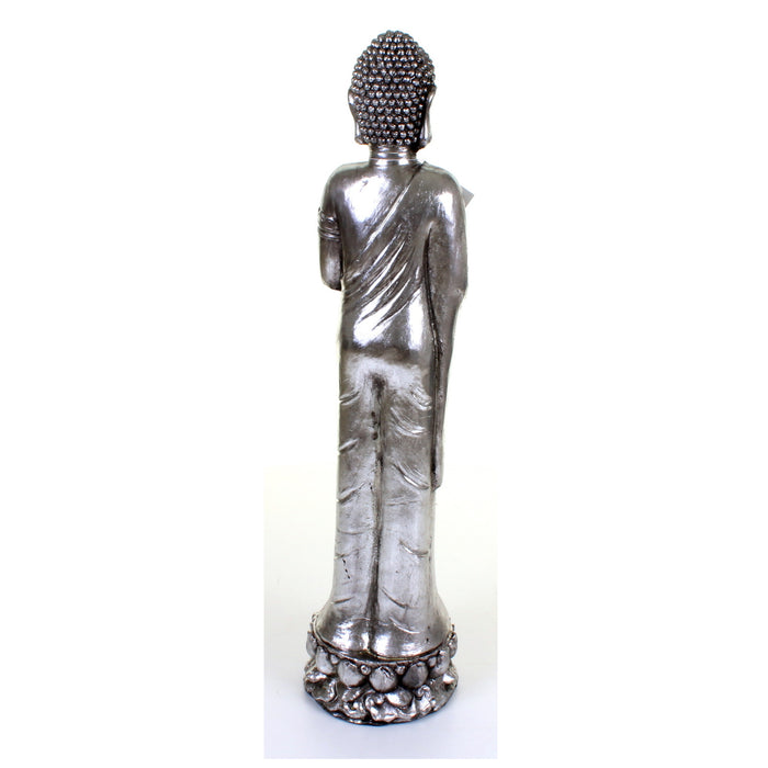 Metallic Silver Standing Buddha