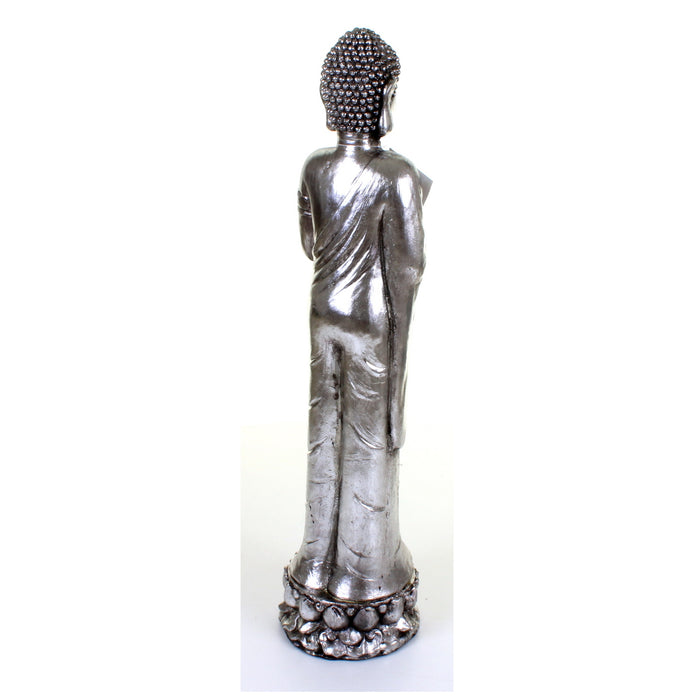 Metallic Silver Standing Buddha