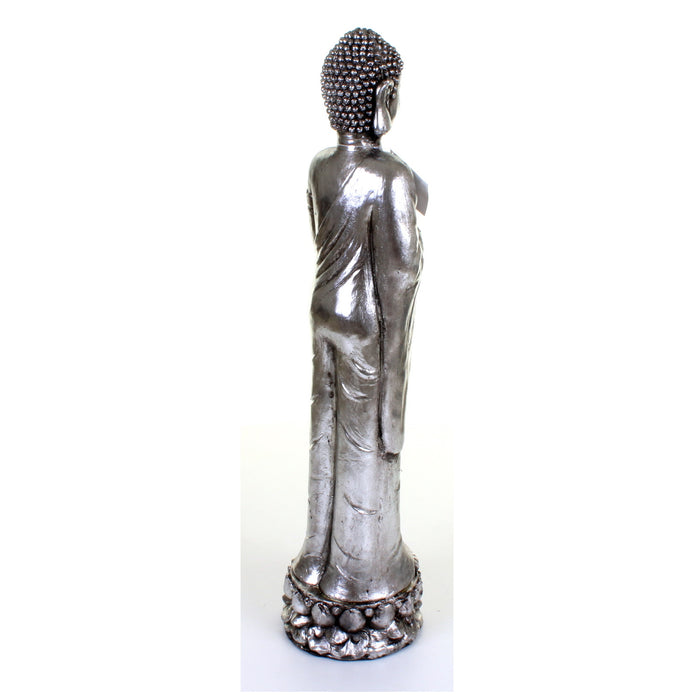 Metallic Silver Standing Buddha