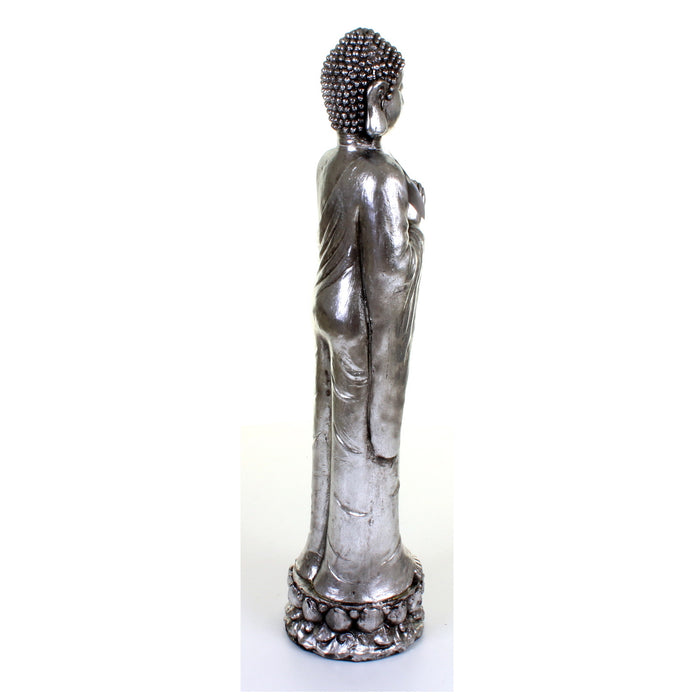 Metallic Silver Standing Buddha