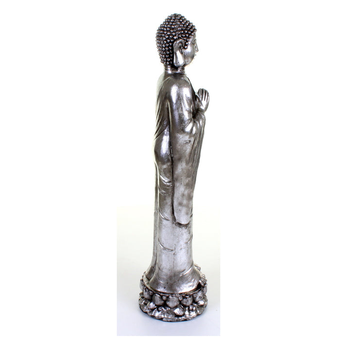 Metallic Silver Standing Buddha