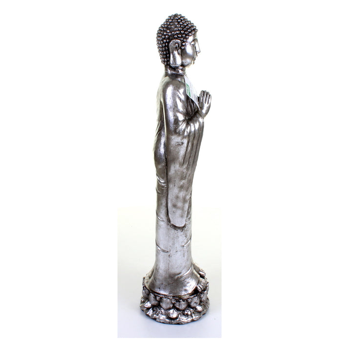 Metallic Silver Standing Buddha