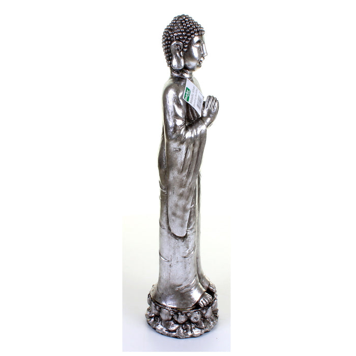 Metallic Silver Standing Buddha