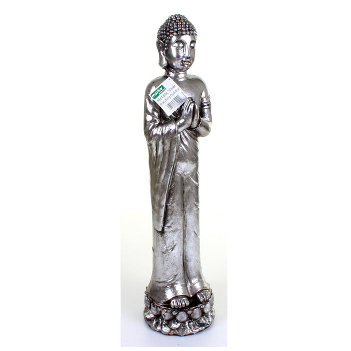 Metallic Silver Standing Buddha