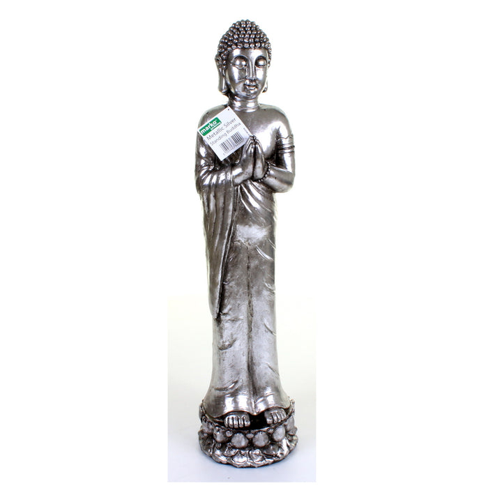 Metallic Silver Standing Buddha