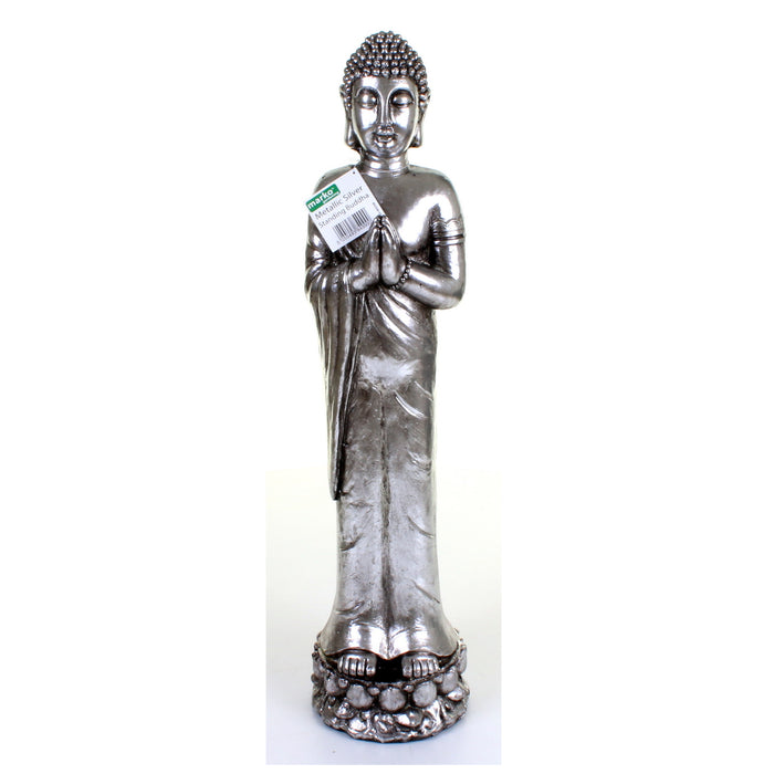 Metallic Silver Standing Buddha