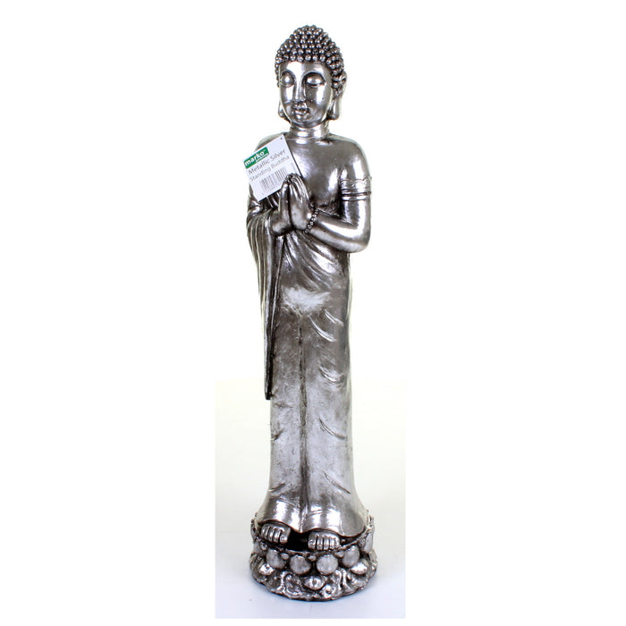 Metallic Silver Standing Buddha