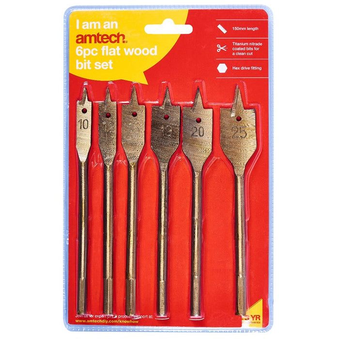 Flat Wood Bit Set Titanium 6pc
