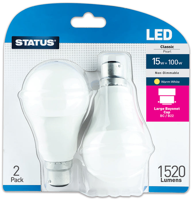 LED Bulb A60 BC 2pc