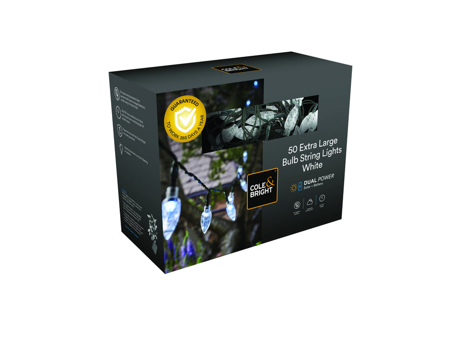 Dual Power 50 Extra Large Bulb String Lights - White