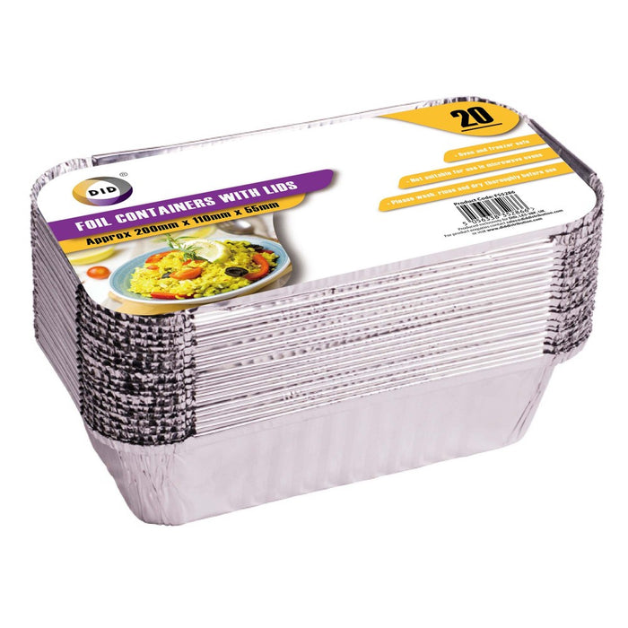20pc Foil Containers with LId 200mm x 110mm x 55mm