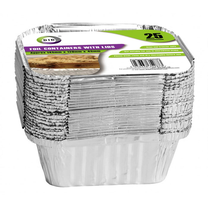 25pc Foil Containers with Lid 145mm x 120mm x 45mm