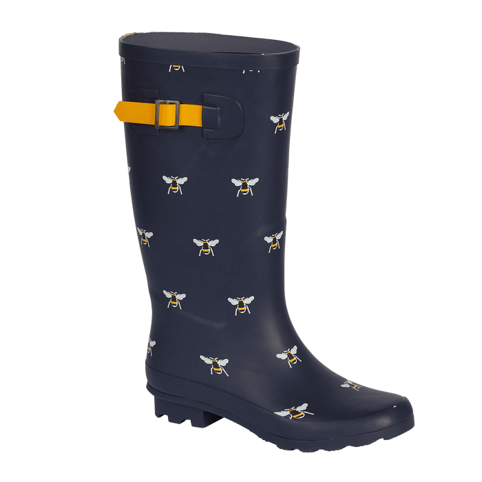 Ladies Long Leg Bee Print Wellingtons